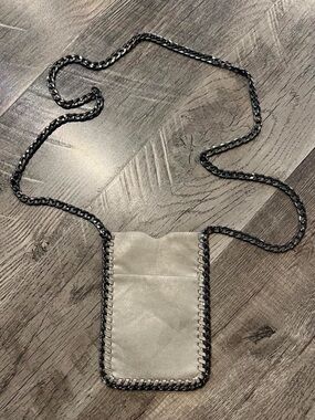 Chain-Trim White Crossbody Phone Pouch